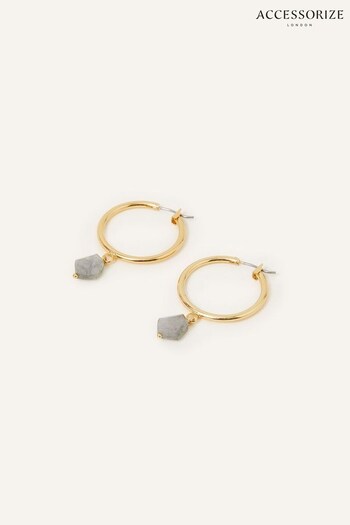Accessorize Blue 14ct Gold-Plated Labradorite Large Hoops Earrings (N45937) | £20