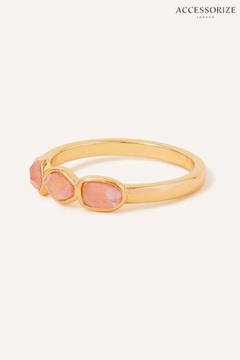 Accessorize Pink 14ct Gold-Plated Rose Quartz Nugget Ring (N45942) | £20