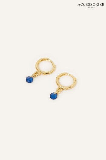 Accessorize Blue 14ct Gold Plated Sparkle Huggie Hoops (N45956) | £16