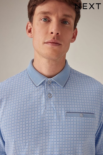 Light Blue Geo Print Polo fashion Shirt (N46053) | £28