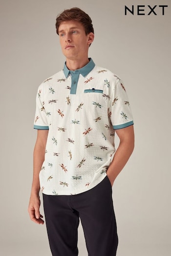 White Dragonfly Print Polo Shirt (N46054) | £30