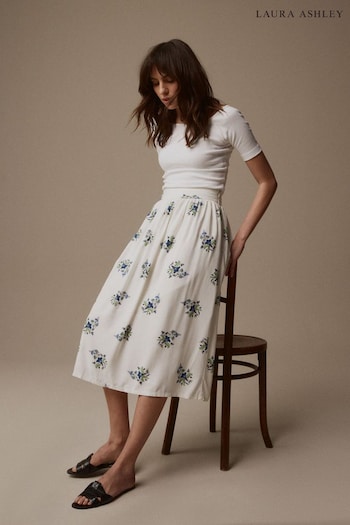 Laura Ashley White/Blue Viscose Linaria Print Skirt (N46128) | £45