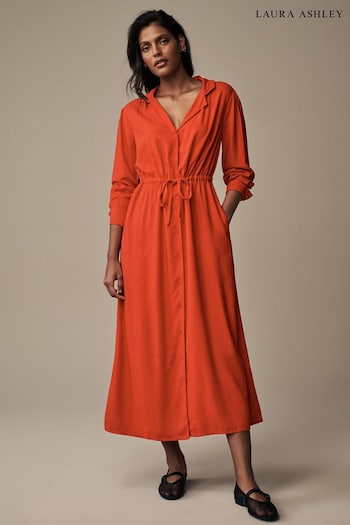 Laura Ashley Red Midaxi Shirt goulinant Dress (N46132) | £58