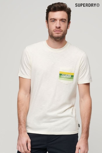 Superdry White Cali Striped Logo T-Shirt (N46301) | £30