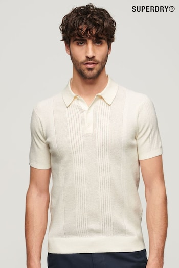 Superdry White Short Sleeve Knitted Polo Shirt (N46374) | £65