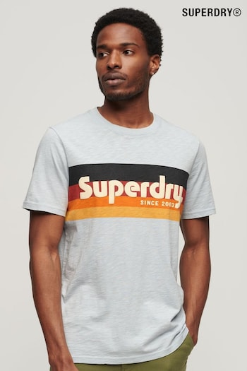 Superdry Blue Cali Striped Logo T-Shirt (N46378) | £30