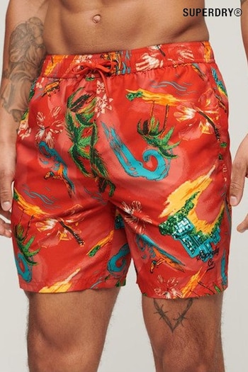 Superdry Red Hawaiian Print 17" Swim Shorts (N46446) | £45