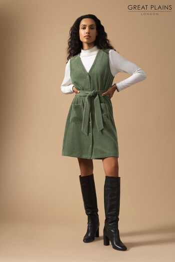 Great Plains Green Winter Cord Belted Sleeveless Dress (N46469) | £79