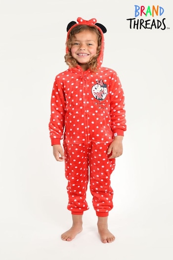 Brand Threads Red Disney Minnie Mouse Girls Hooded Onesie (N46608) | £20