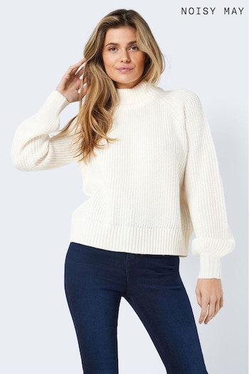 NOISY MAY White High Neck Jumper with Puff Sleeves (N46626) | £26