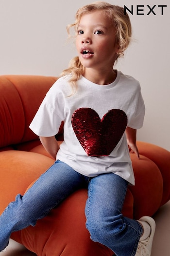 Red/White Sequin Heart T-Shirt (3-16yrs) (N46634) | £9 - £14