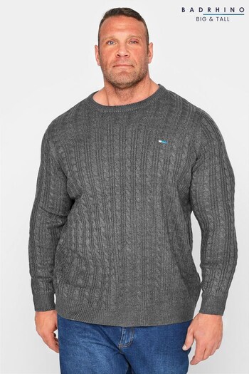 BadRhino Big & Tall Grey Cable Knitted Jumper (N46652) | £34