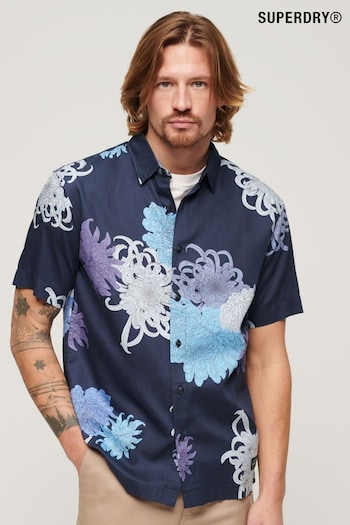 Superdry Chrysanthemum Navy Short Sleeve Hawaiian Printed Shirt (N46791) | £45