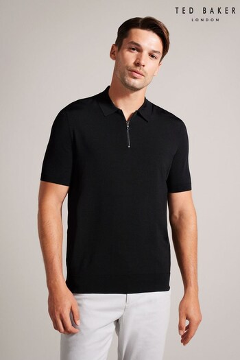 Ted Baker Daldin Rayon Zip Black Polo Shirt (N46884) | £85