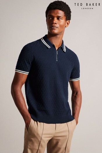Ted Baker Blue Mahani Regular Stitched Zip Polo Shirt (N46895) | £85