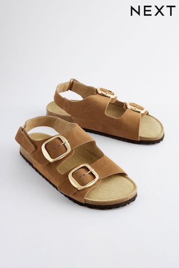 Golden Tan Back Strap Leather Footbed Moon Sandals (N46977) | £32