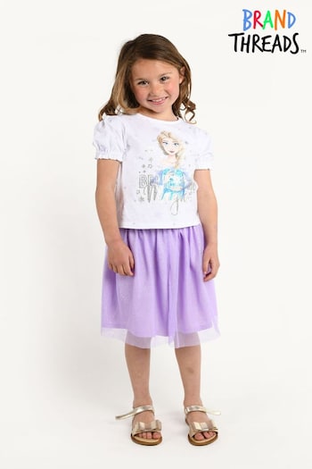 Brand Threads Purple Disney Frozen Girls T-Shirt and Skirt Set (N46989) | £18