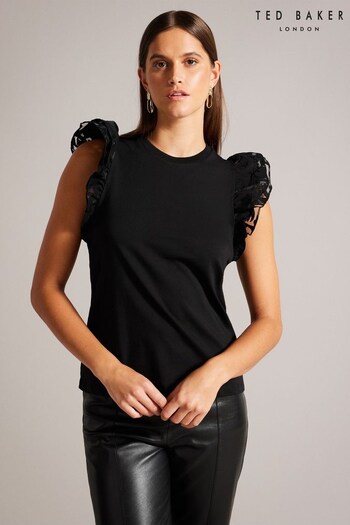 Ted Baker Bobyann Black Top With Frill Sleeve (N47038) | £55