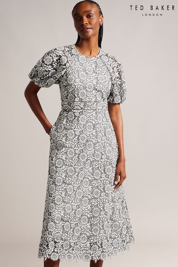 Ted Baker Ayyah Full Skirted Lace Midi Black Dress (N47043) | £325