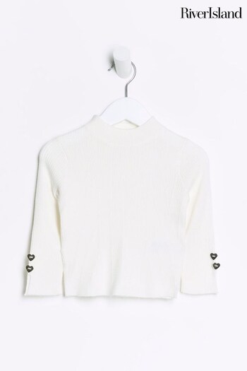 River Island Cream Girls High Neck Ribbed Jumper (N47143) | £14