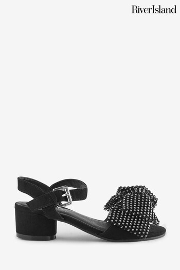 River Island Black Girls Bow Heatseal Heeled Sandals (N47162) | £28
