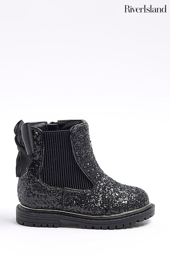 River Island Black Girls Glitter Chelsea Boots (N47163) | £30