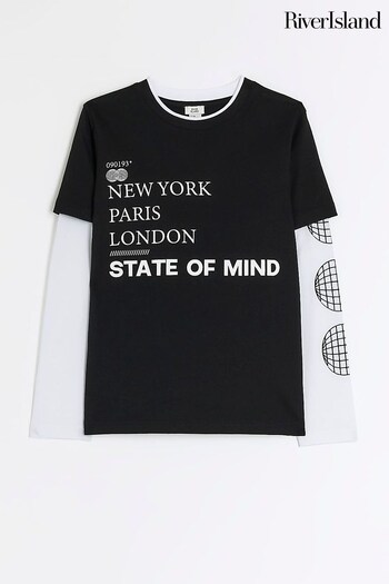 River Island Black Boys Black Graphic 2in1 T-Shirt (N47173) | £12 - £16