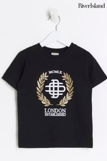 River Island Black Established Crest Milo T-Shirt (N47187) | £10