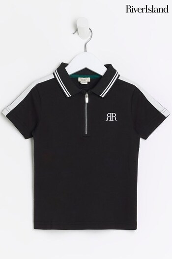 River Island Black Boys Taped Polo Shirt (N47239) | £15