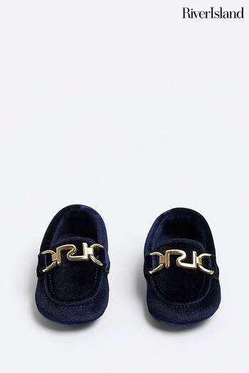 River Island Blue Velour Logo Baby Boys Loafers (N47256) | £12