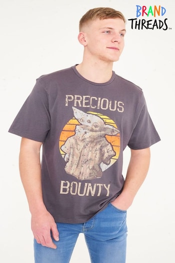 Brand Threads Grey Mens BCI Disney stitch Yoda T-Shirt (N47288) | £18