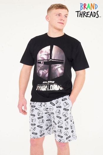 Brand Threads Black Star Wars Mandolorian Mens Short Pyjama Set (N47295) | £22