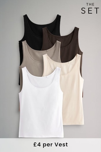 The Set Black/Brown/Neutral/Nude/White Scoop Neck Vests 5 Pack (N47303) | £20