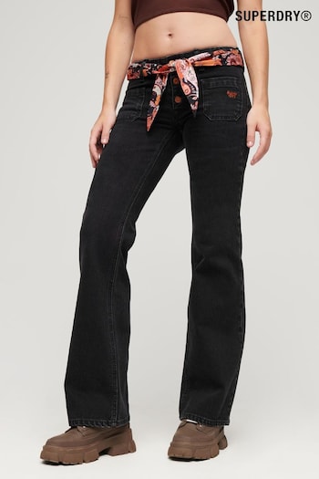 Superdry Black Slim Organic Cotton Vintage Low Rise Flare Jeans knitted (N47305) | £65