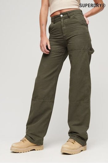 Superdry Green Wide Carpenter Trousers Crinkle (N47316) | £60