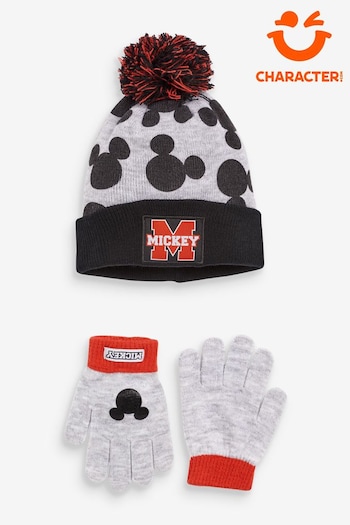 Character Grey Mickey Mouse Winter Men Hat and Gloves Set (N47339) | £15