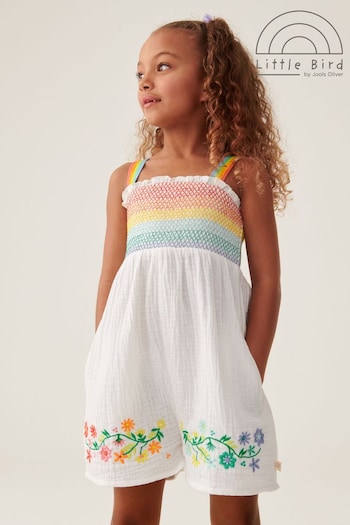Little Bird by Jools Oliver White Rainbow Floral Embroidered Playsuit (N47362) | £26 - £32