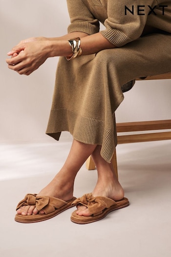 Tan Brown Forever Comfort® Bow Mule Sandals (N47384) | £35