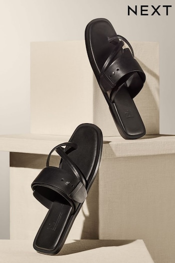 Black Premium Leather Forever Comfort® Cross Toe Post Sandals (N47389) | £60