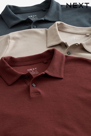 Grey/Clay Red/Ecru Textured Jersey Piquet Polo Shirts 3 Pack (N47444) | £48
