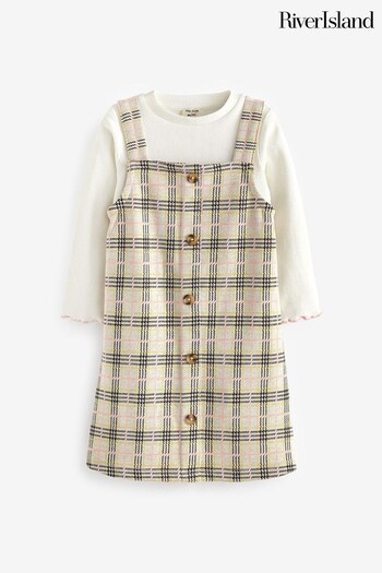 River Island Brown Girls Check Pinnky Pintuck Dress and Top Set (N47497) | £22