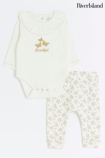 River Island Cream Baby Girls Butterfly Bodysuit and Legging Set (N47500) | £18