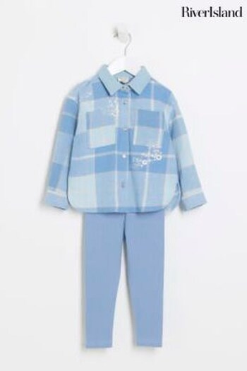 River Island Blue Girls Check Shirt and Leggings Set (N47504) | £25