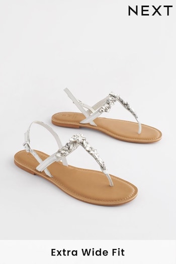 Silver Extra Wide Fit Forever Comfort® Jewel Toe Post Sandals (N47510) | £32