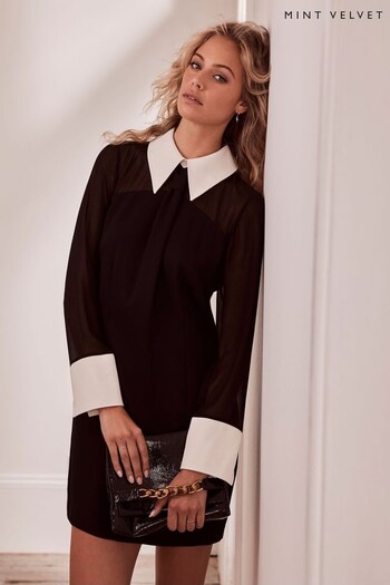 Mint Velvet Black Mini Shirt Ridge Dress (N47512) | £129