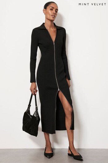 Mint Velvet Black Zip Detail Midi Dress (N47529) | £119