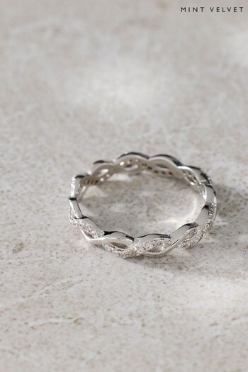Mint Velvet Silver Plated Twist Pave Ring (N47540) | £39