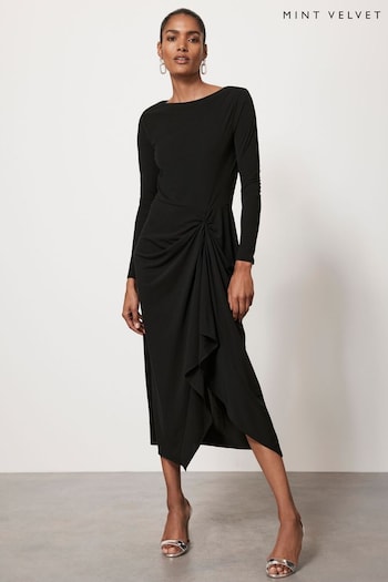 Mint Velvet Black Drape Jersey Midi Dress (N47543) | £99