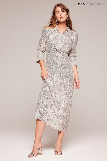 Mint Velvet Silver Sequin Shirt Dress (N47544) | £189