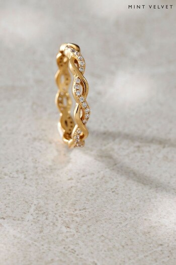 Mint Velvet Gold Plated Twist Pave Ring (N47546) | £39